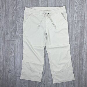 Prana Bliss Capri Crop Pants Nylon Stretch Pull-On Drawstring Tan Khaki Women M